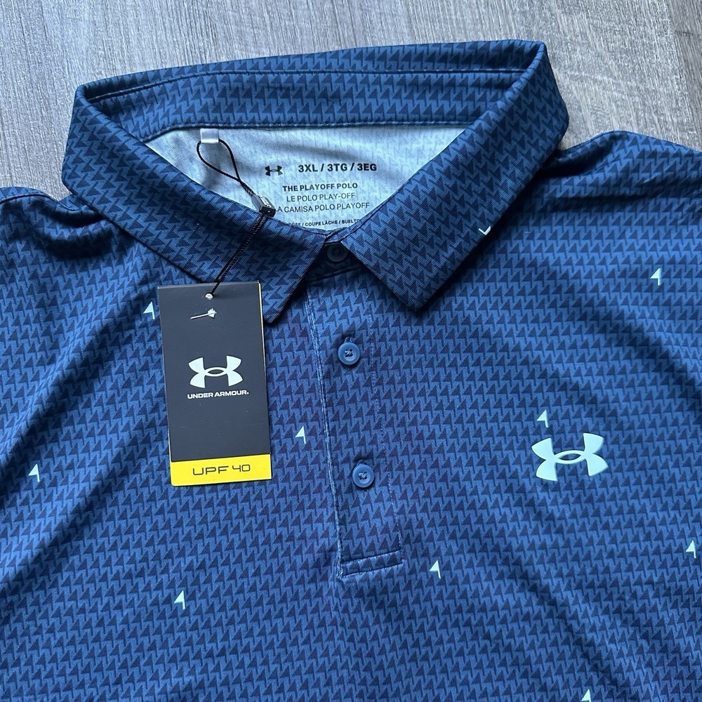 Under Armour Playoff 2.0 Polo Mens 3XL WHITE Blue POLKA DOT Printed  NEW
